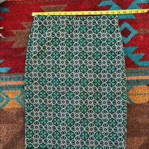 J. Crew Teal and White Patterned Pencil Skirt